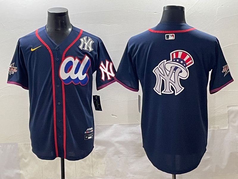 Men 2025 New York Yankees Blank Drak Blue All star Blank Blue Nike MLB Jersey style 9->new york yankees->MLB Jersey